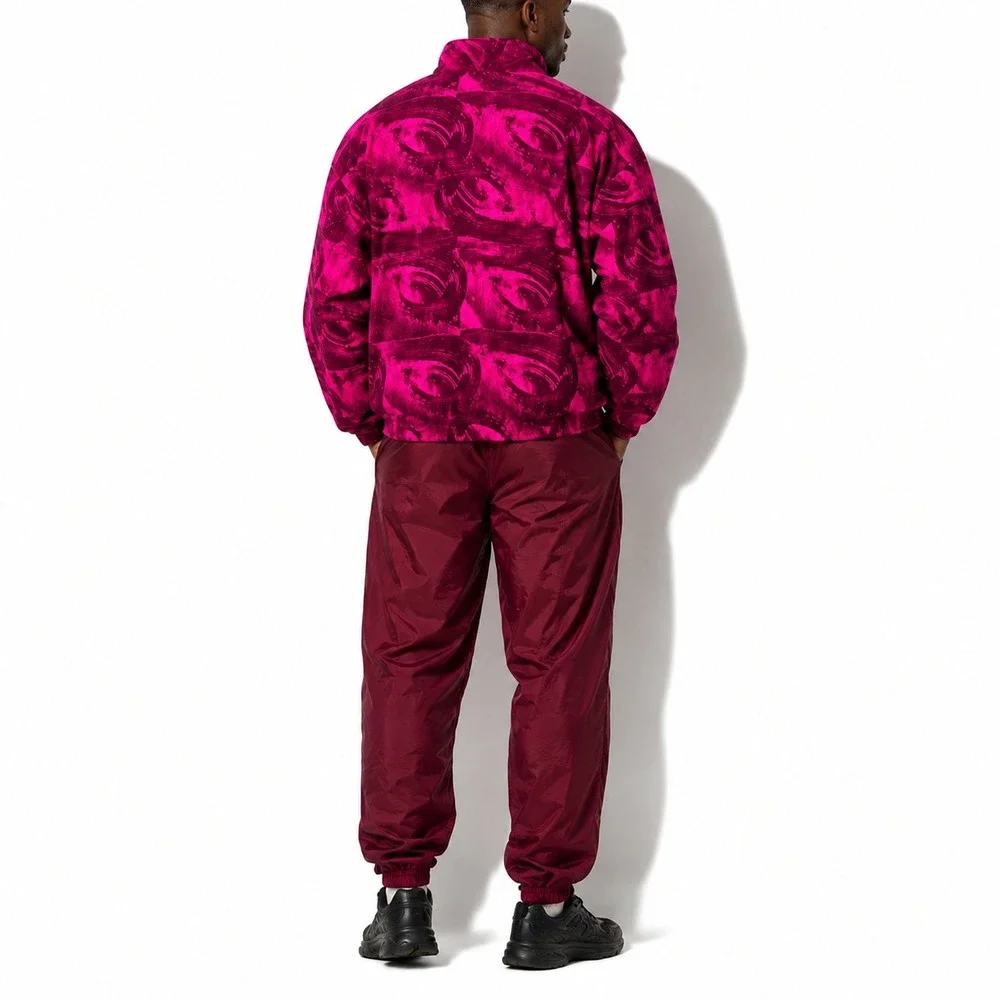 80s Vintage Abstract Windbreaker Mens XL Hot Pink Nylon Nashbar 1/2 Zip Jacket